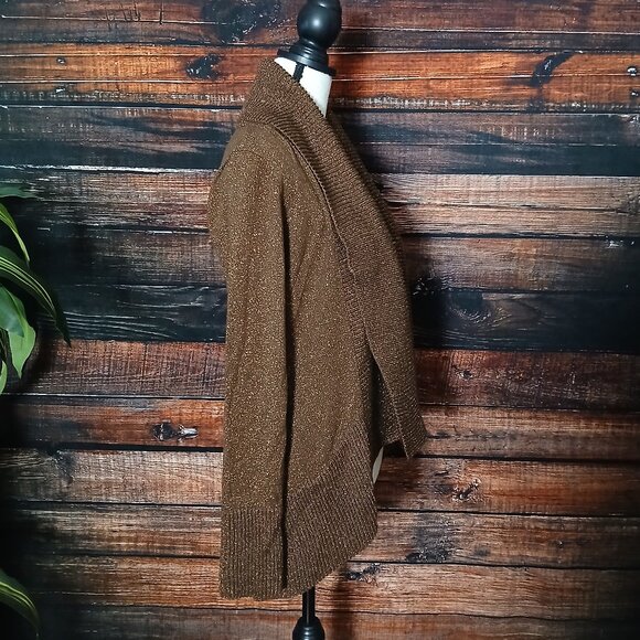 INC International Concepts Cardigan Sweater S Brown Metallic Sparkle Open Front - Picture 7 of 9